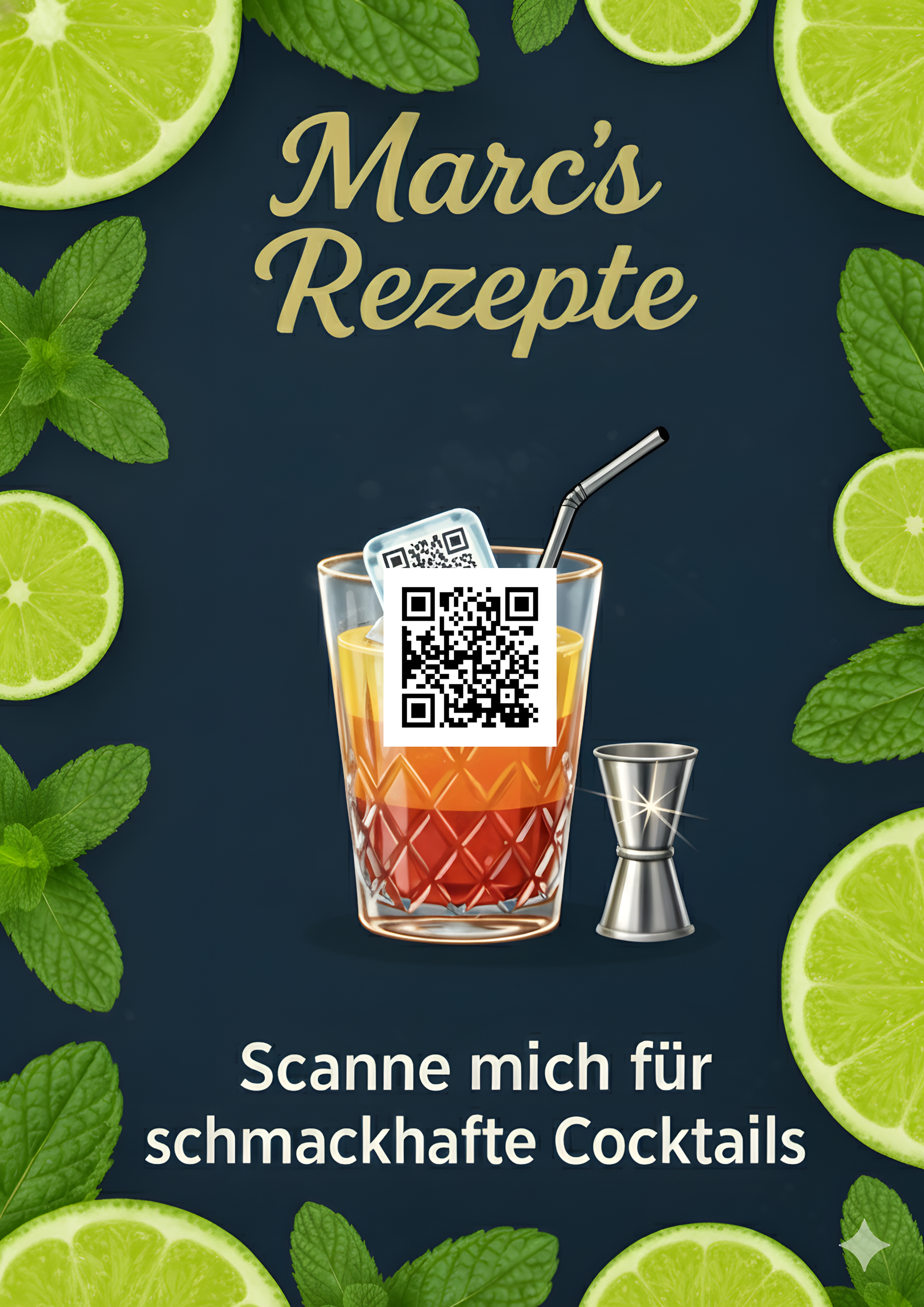 Poster: Marc's Rezepte, Scanne mich für schmackhafte Cocktails